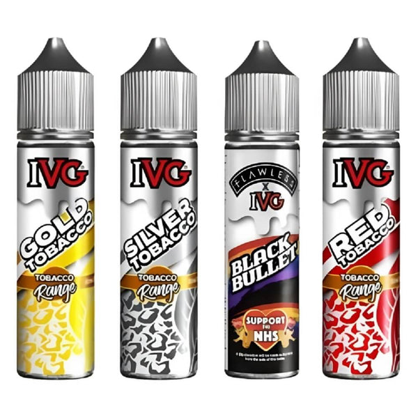 IVG 50ml Shortfill, Gold Tobacco, Silver Tobacco, Black Bullet, Red Tobacco Flavour