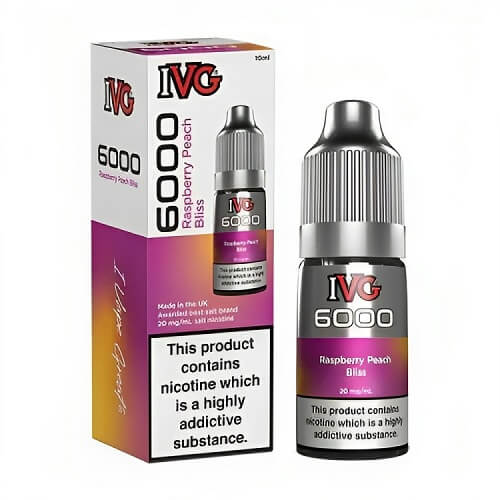 IVG 6000 Nic Salt 10ml Pack of 10 Available In Raspberry Peach Bliss Flavour