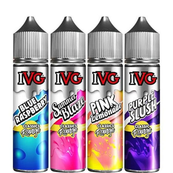 IVG Classic Range 50ml Shortfill E Liquid, Blue Raspberry, Summer Blaze, Pink Lemonade, Purple Slush Flavour