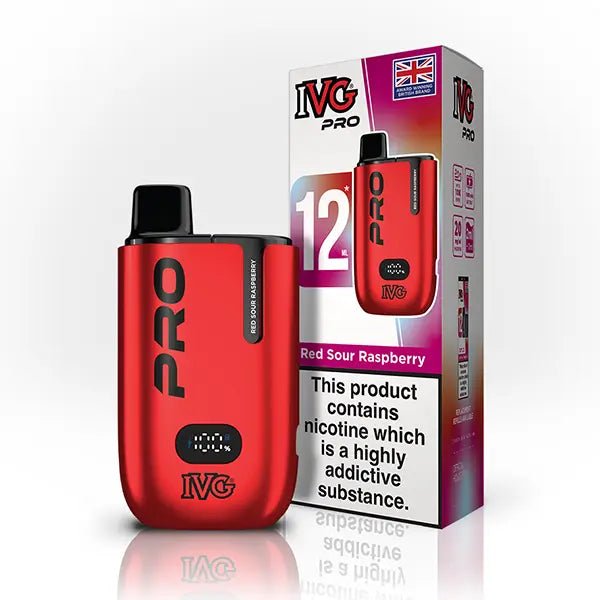 IVG Pro 12 10000 Prefilled Pod Kit - Box of 5 in Red Sour Raspberry Flavour available at UK Vaper Wholesale