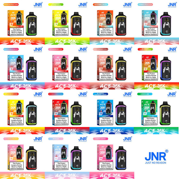Repetive Displsay of JNR ACE 36k Prefilled Vape Pod Kit Box of 5