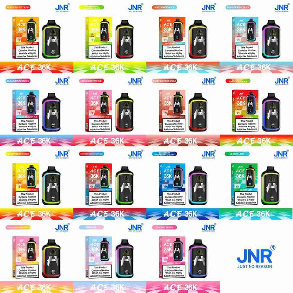 Repetive Displsay of JNR ACE 36k Prefilled Vape Pod Kit Box of 5