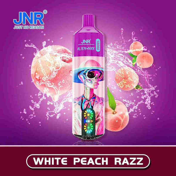 JNR Alien Max 18000 Disposable Vape Box of 10 with White Peach Razz flavour