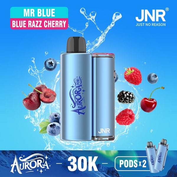 Flavour Mr Blue and Blue Razz Cherry of JNR Aurora 30k Pod vape Kit - Box of 5 at UK Vaper Wholesale
