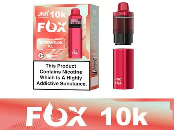 Image Of JNR Fox 10K Puffs Prefilled Pod Vape Kit - Box Of 5 With Flavour Watermelon Ice