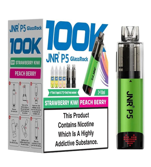 Image of JNR P5 GlassRock 100K Pack of 3 vape device offers dual flavours.