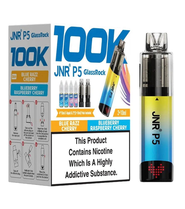Image of JNR P5 GlassRock 100K Pack of 3 vape device offers dual flavours.