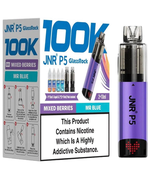 Image of JNR P5 GlassRock 100K Pack of 3 vape device offers dual flavours.