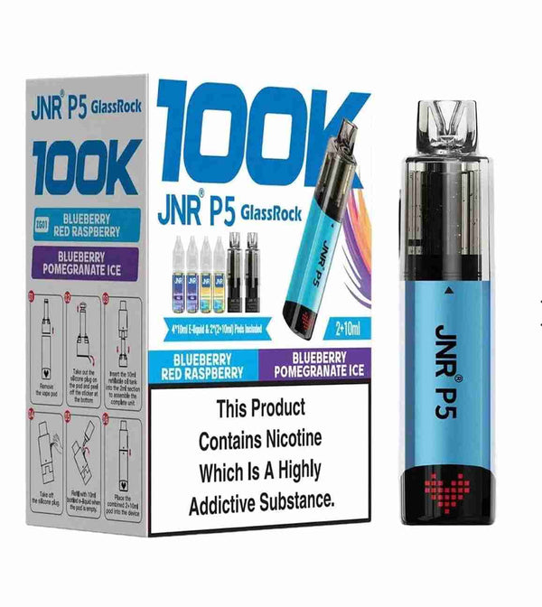 Image of JNR P5 GlassRock 100K Pack of 3 vape device offers dual flavours.