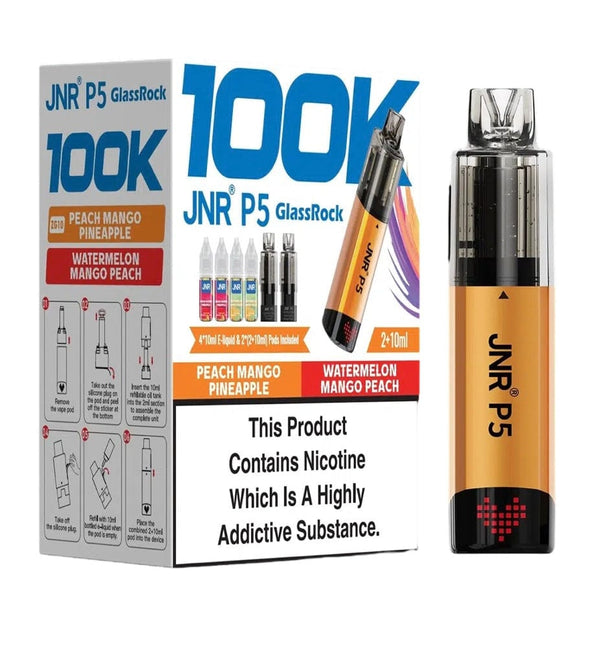 Image of JNR P5 GlassRock 100K Pack of 3 vape device offers dual flavours.