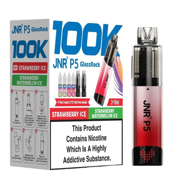 Image of JNR P5 GlassRock 100K Pack of 3 vape device offers dual flavours.