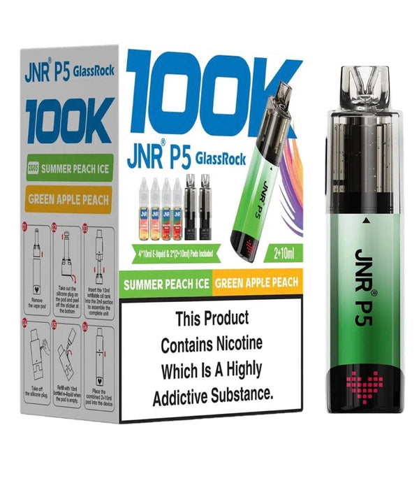 Image of JNR P5 GlassRock 100K Pack of 3 vape device offers dual flavours.