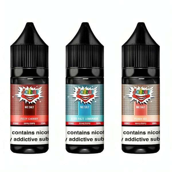 Joker Nic Sall 10ml | Pack of 10 Available In Blue Razz Lemonade Fizzy Cherry Peah Ice Flavour