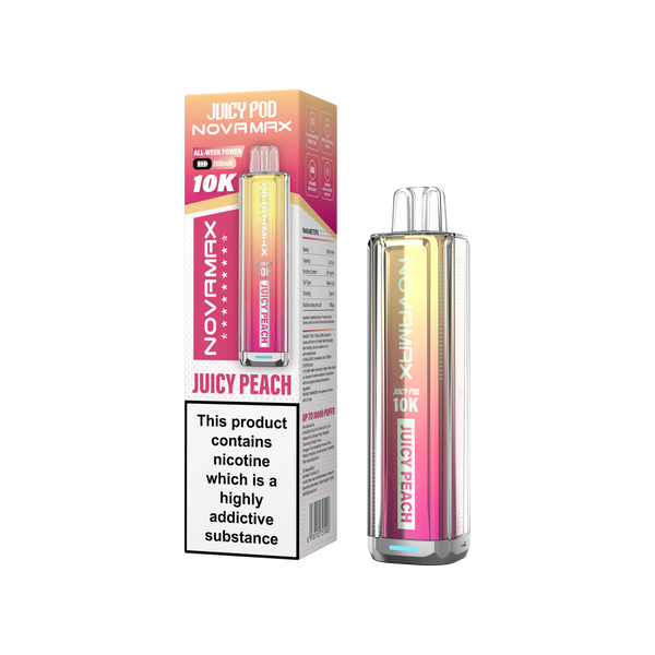 Juicy Pod Novamax 10k Prefilled Pod Vape Kit - Pack of 5 available in Juicy Peach Flavour