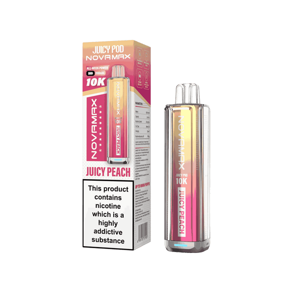 Juicy Pod Novamax 10k Prefilled Pod Vape Kit - Pack of 5 available in Juicy Peach Flavour
