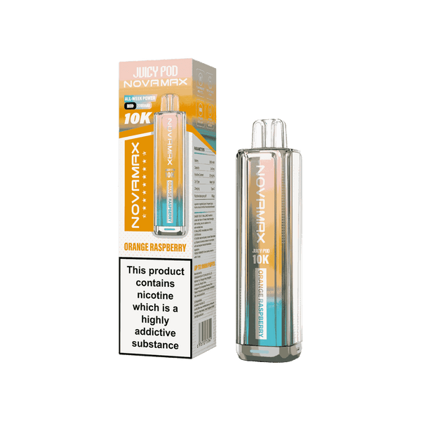 Juicy Pod Novamax 10k Prefilled Pod Vape Kit - Pack of 5 available in Orange Raspberry Flavour