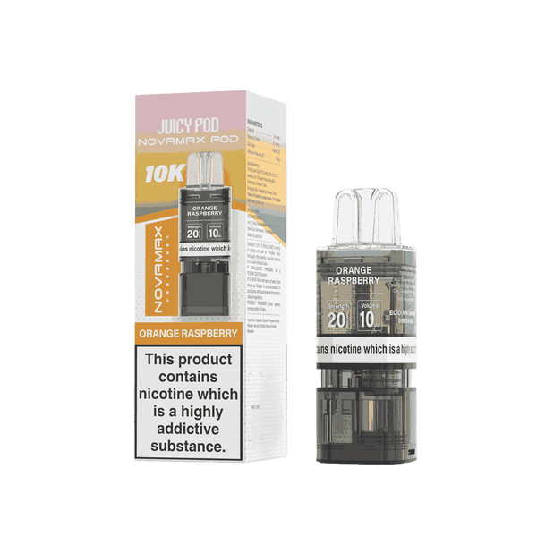 Juicy Pod Novamax 10k Replacement Pods, Orange Raspberry Flavour