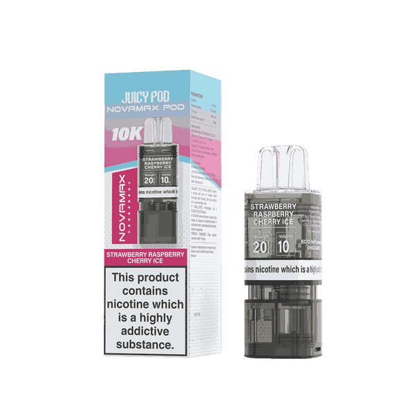 Juicy Pod Novamax 10k Replacement Pods, Strawberry Raspberry Cherry Ice Flavour