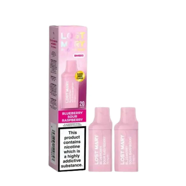 Lost Mary BM600 Prefilled Pods box of 10 In Blueberry Sour Raspberry Flavour