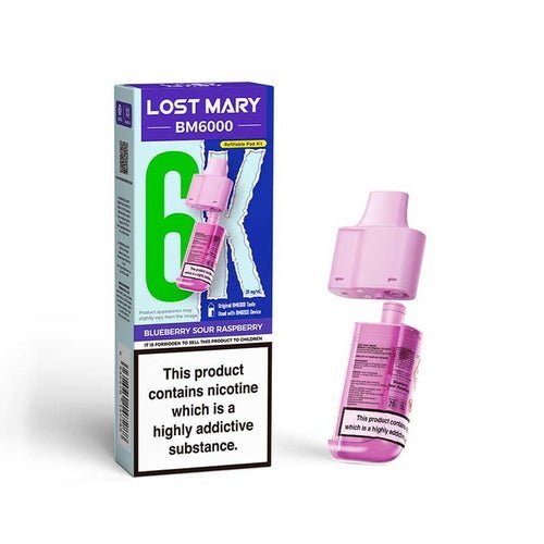 Lost Mary BM6000 Prefilled Pods Pack of 5 - Available In Blueberry Sour Rasoberry Flavour