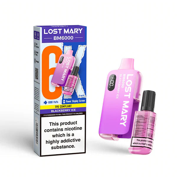 Lost Mary BM6000 Prefilled Vape Pod Kit - Box of 5 available in Blackberry Ice Flavor