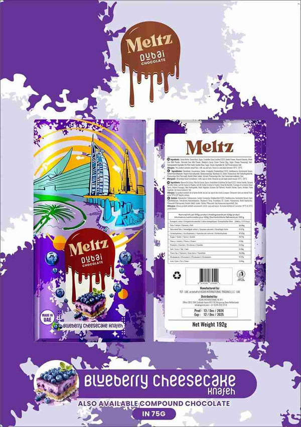 Meltz Dubai Knafeh Chocolate - 75g - with Blueberry CheeseCake flavour