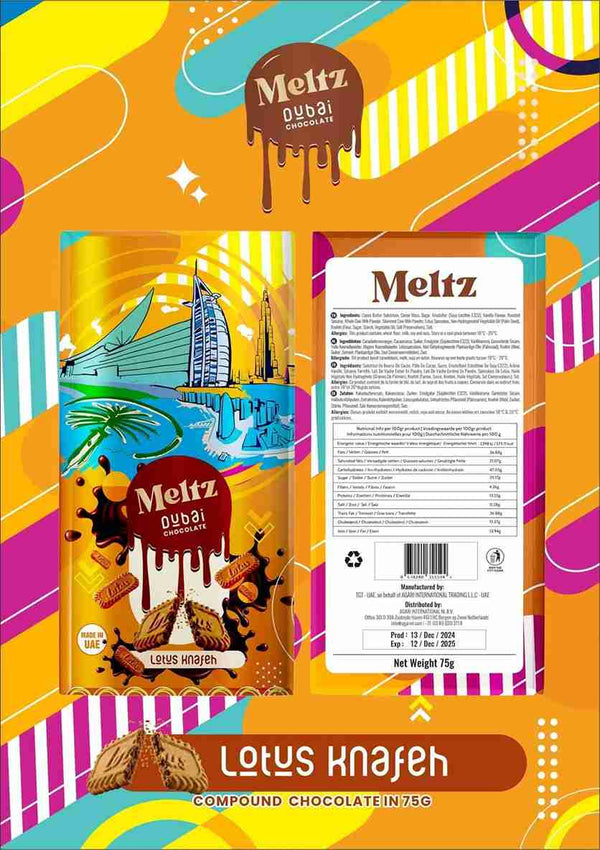 Meltz Dubai Knafeh Chocolate - 75g - with Lotus knafeh flavour