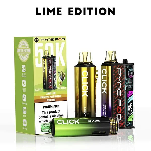 Pyne Pod Click 50k Prefilled Pod Vape Kit Box of 5, Lime Edition Flavour