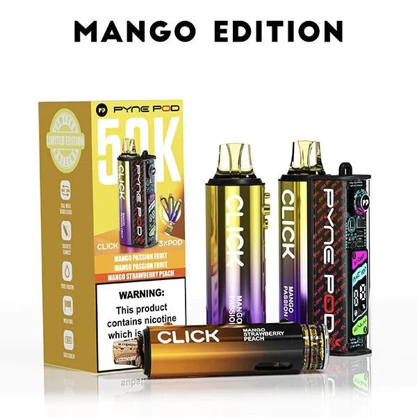 Pyne Pod Click 50k Prefilled Pod Vape Kit Box of 5, Mango Edition Flavour