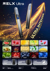 Two RELX 12K Ultra Prefilled vape (Box of 5) devices with flavor options on a dark background