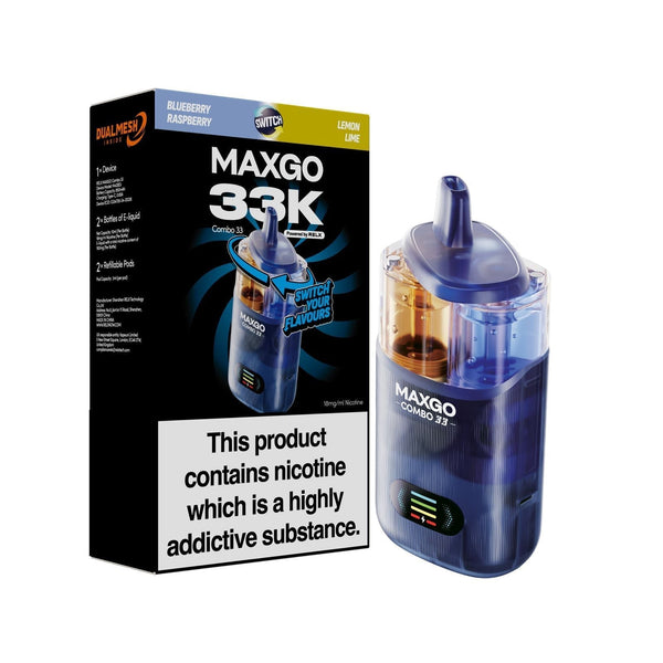 Relx Maxgo Combo 33000 Prefilled Pod Kit - Box of 5 available in Blueberry Raspberry Flavour