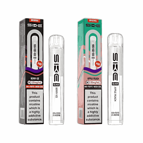 SKE Bar 600 Prefilled Pod box of 10 available in Berry Ice and Apple Peach