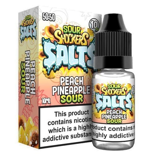 Sour Shockers Nic Salt 10ml Pack of 5 Available in Peach Pineapple Sour Flavour