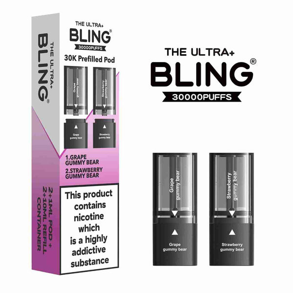The Bling Ultra Plus 30k Replacement Pods Box of 5 - with Gummy Bear Grape & Strawberry flavourWholesale Price !