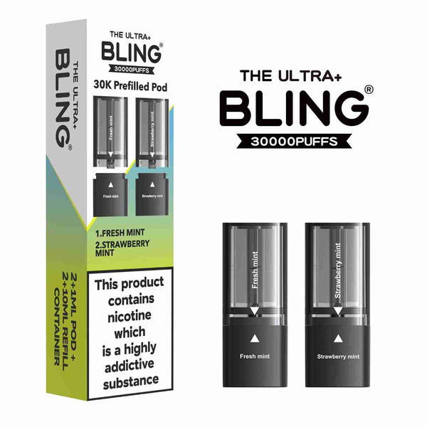 The Bling Ultra Plus 30k Replacement Pods Box of 5 - with Strawberry Mint and Fresh Mint flavourWholesale Price !