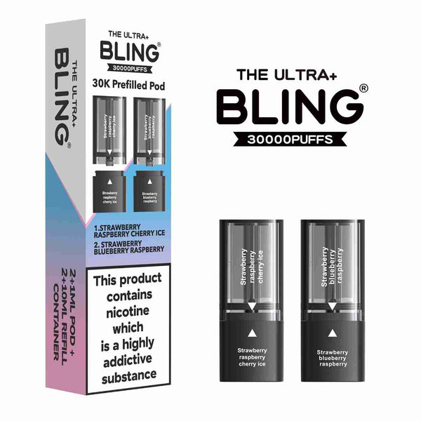 The Bling Ultra Plus 30k Replacement Pods Box of 5 - with Strawberry Raspberry Cherry Ice and Blueberry flavour Wholesale Price !