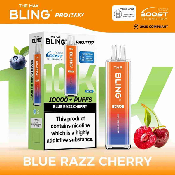 Image Of The Crystal Bling Max 10K Prefilled Pod Kit - Box of 5 with Blue Razz Cherry flavour