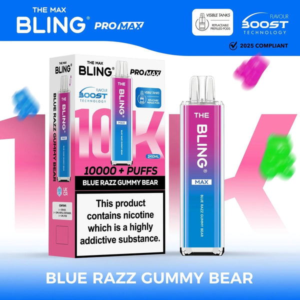 The Crystal Bling Max 10K Prefilled Pod Kit - Box of 5 Available In Blue Razz Gummy Bear Flavour