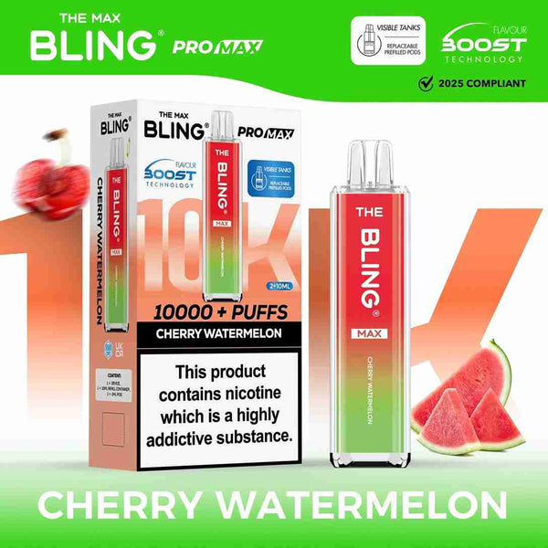 Image Of The Crystal Bling Max 10K Prefilled Pod Kit - Box of 5 with Cherry Watermelon flavour