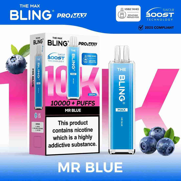 The Crystal Bling Max 10K Prefilled Pod Kit - Box of 5 Available In MR Blue Flavour