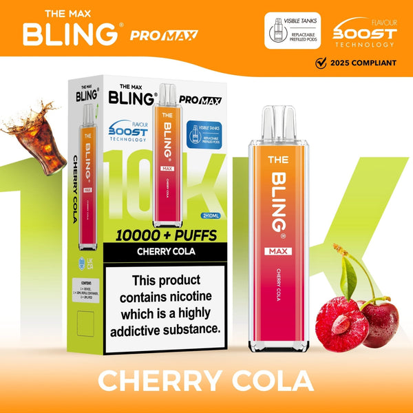 The Crystal Bling Max 10K Prefilled Pod Kit - Box of 5 Available In Cherry Cola Flavour