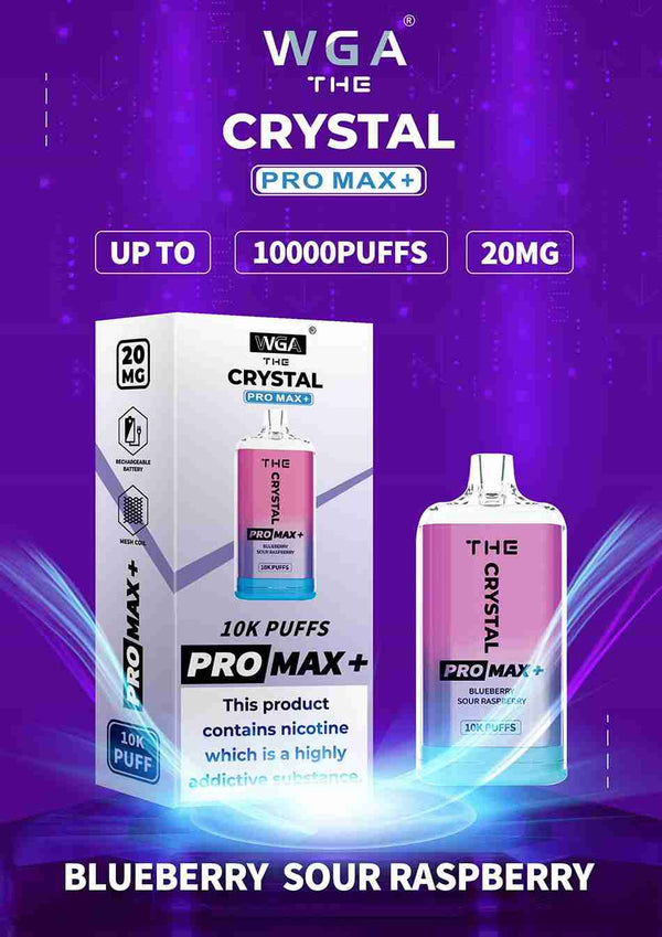 The WGA Crystal Pro Max 10000 - Box of 10 - with Blueberry Sour Raspberry Flavour