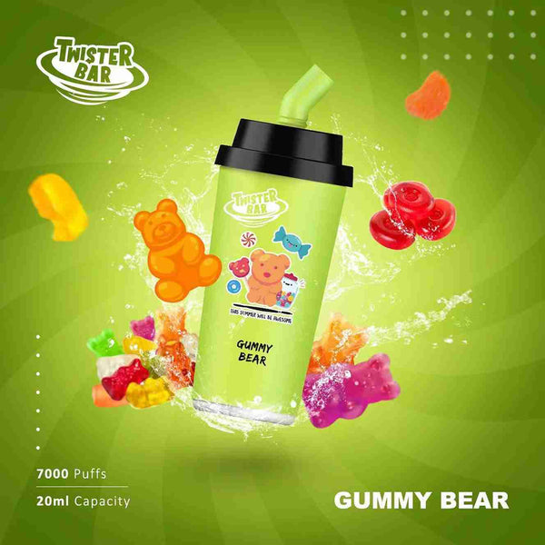 Twister Bar 7000 Disposable Vape Box of 10 with Gummy Bear flavour