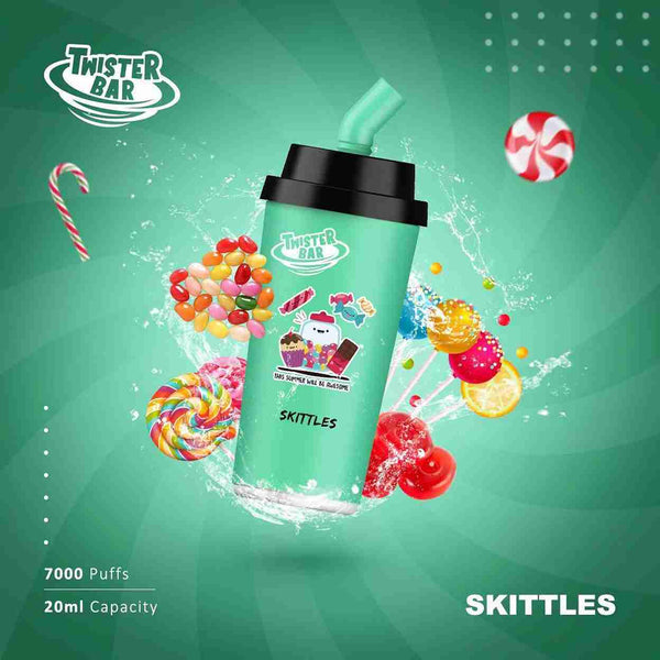 Twister Bar 7000 Disposable Vape Box of 10 with Skittles flavour