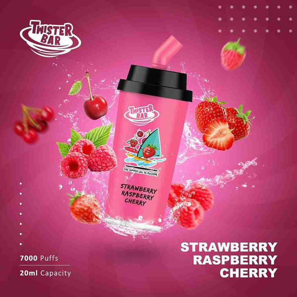 Twister Bar 7000 Disposable Vape Box of 10 with Strawberry Raspberry Cherry flavour