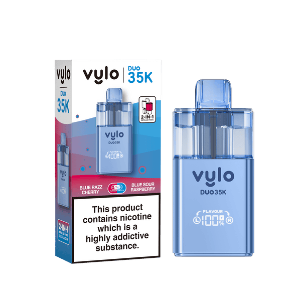 Vylo Duo 35k Prefilled 2 in 1 Pod Vape Box of 5 - Available In Blue Razz Cherry & Blue Sour Raspberry