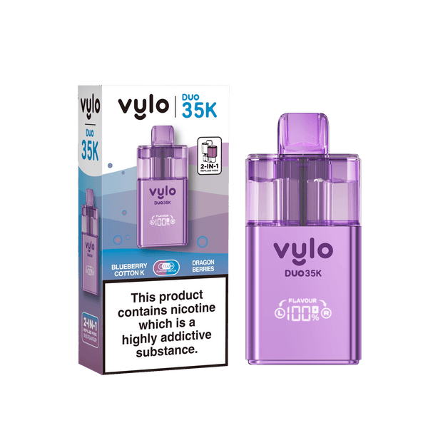 Vylo Duo 35k Prefilled 2 in 1 Pod Vape Box of 5 - Blueberry Cotton Candy & Dragon Berries Flavour