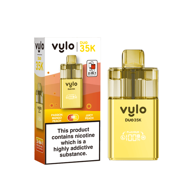 Vylo Duo 35k Prefilled 2 in 1 Pod Vape Box of 5 -Available InPassion Mango Peach & Juicy Peach
