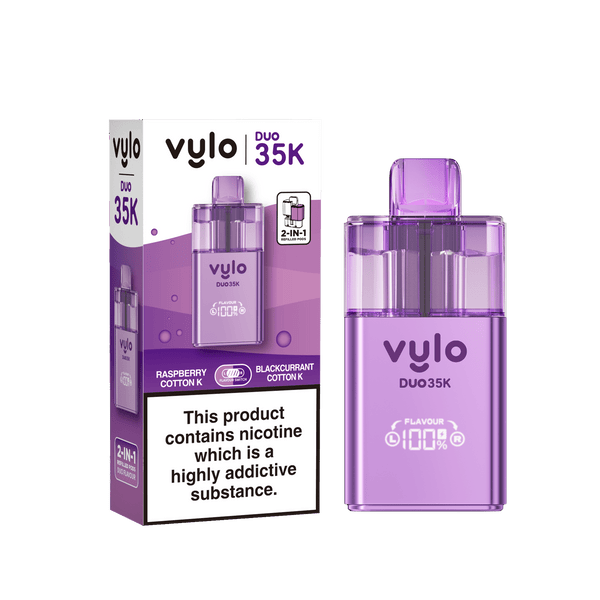 Vylo Duo 35k Prefilled 2 in 1 Pod Vape Box of 5 - Raspberry Cotton Candy & Blackcurrant Cotton Candy