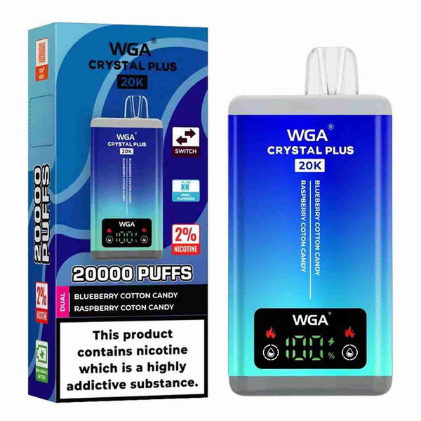 WGA Crystal Plus 20000 Puffs Vape - Flavour with Blueberry and Raspberry Cotton candy flavour
